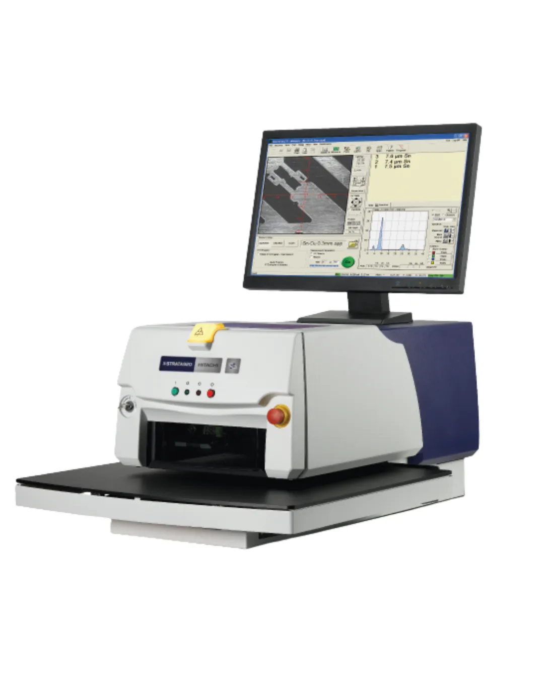 Equipo Hitachi funcionando durante pruebas analíticas farmacéuticas realizadas por especialistas en laboratorio profesional.