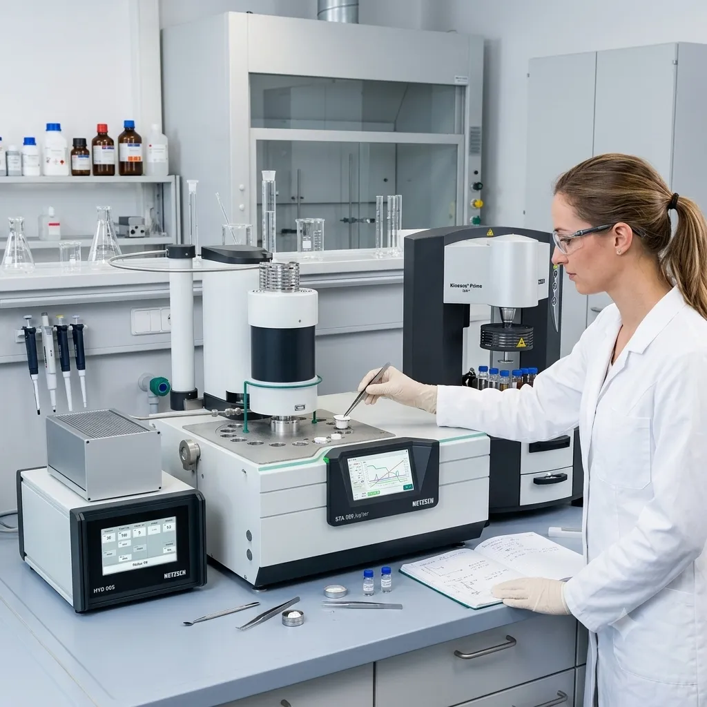 Especialista utiliza equipos de reología durante pruebas de laboratorio para analizar materiales empleados en investigación, desarrollo y control de calidad.