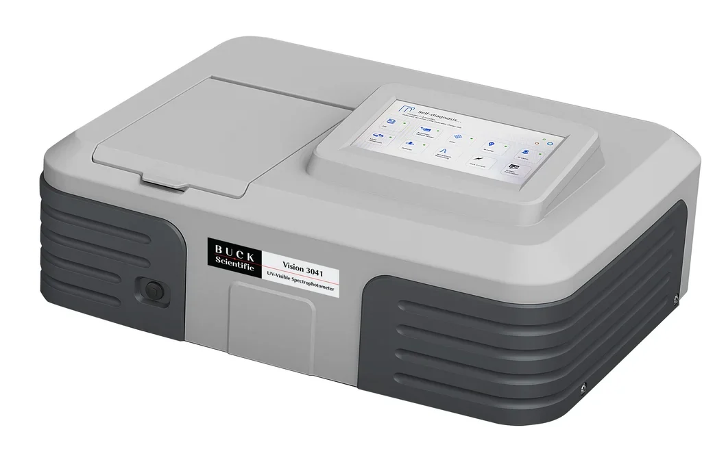 Espectrofotómetro UV-Visible Vision 3041 Buck Scientific comercializado por Nobatec para mediciones precisas de muestras en laboratorio.